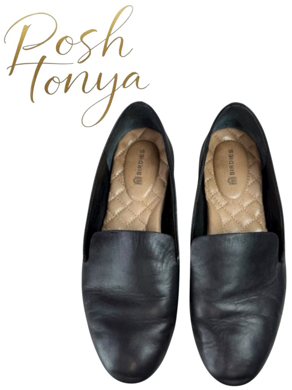Birdies The Starling Black Leather Flats Size 5 Coastal Grandmother Quiet Luxury